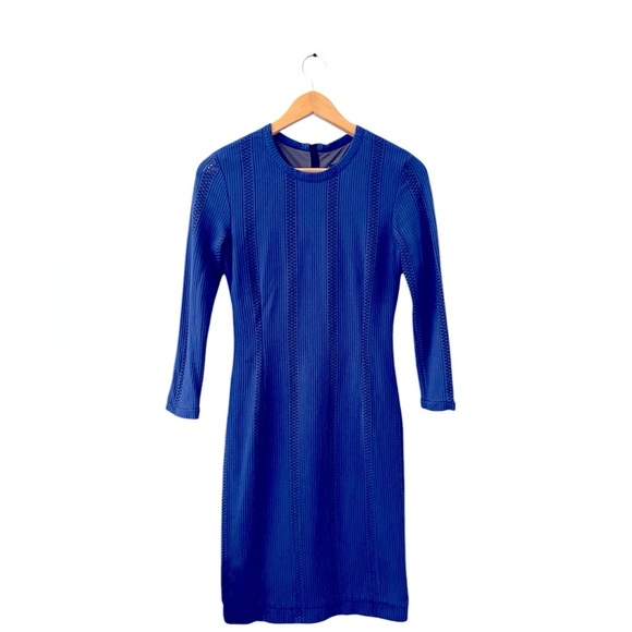 Rag & Bone Elsa Pointelle Bodycon Dress Blue Size 6 Midi Knit Lined - Picture 4 of 14